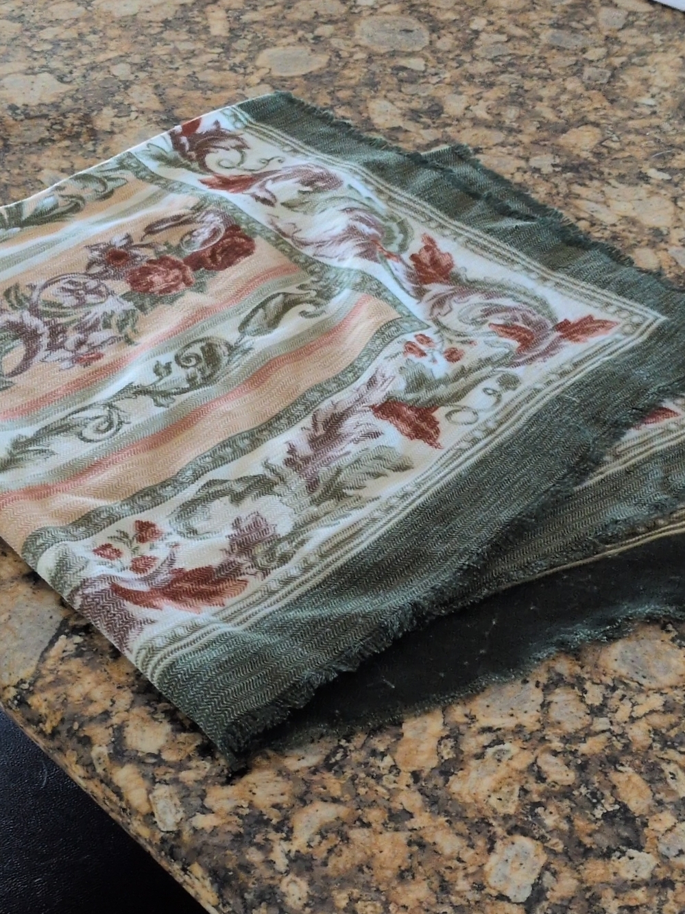 Floral Patterned Scarf in Olive, Cream & Rust